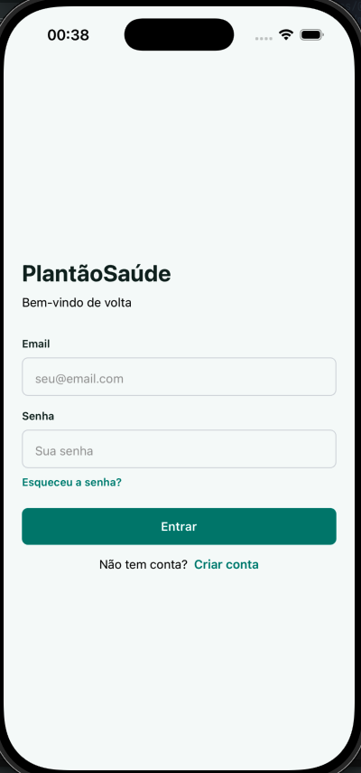 Tela de acesso do PlantãoSaúde no iPhone