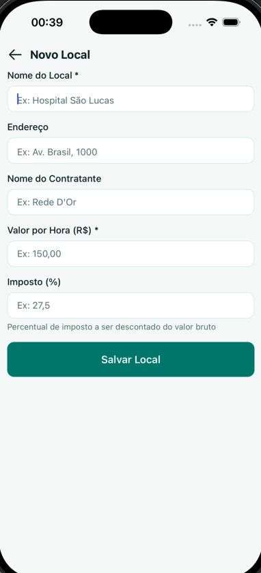 Cadastro de local de trabalho no PlantãoSaúde para iOS